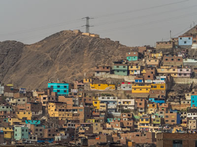 Shanty Town houses on a mountainside in Lima, Peru