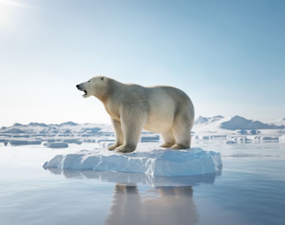 Polar bear adrift on a piece of ice