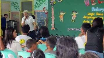 A Columban Sister speaks to a group at the Community of Hope Special Education Center in Ozamiz City, Philippines