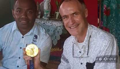 Olympian Waisea Nacugu (left) and Fr. Patrick Colgan