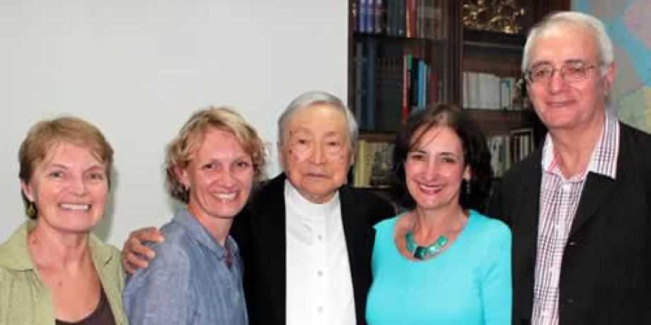 Bishop Jin with Fr. Warren Kinne and Fr. Warren's sisters"