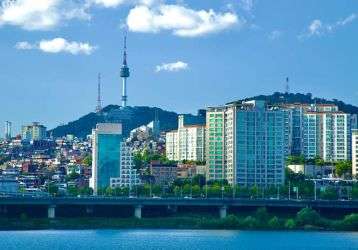 Itaewon neighborhood perched on a low hill along the banks of the Han River